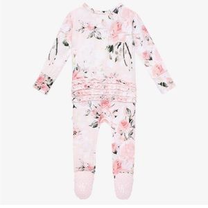 Posh Peanut vintage pink rose footie ruffled zippered one piece! 🌹🌹